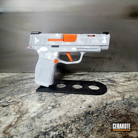 Powder Coating: Hunter Orange H-128,Hidden White H-242,S.H.O.T,Sig Sauer,Pistol,BATTLESHIP GREY H-213,Sig P365