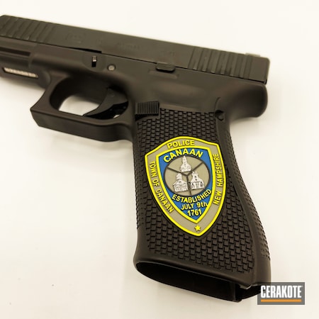 Powder Coating: Laser Engrave,New Hampshire,S.H.O.T,Electric Yellow H-166,Custom Mix,Police Badge,Police Officer,Ridgeway Blue H-220,Police,SPRINGFIELD® FDE H-305,Graphite Black H-146,Color Match,Crushed Silver H-255,Badge,Color Fill,Laser Stippled,Law Enforcement