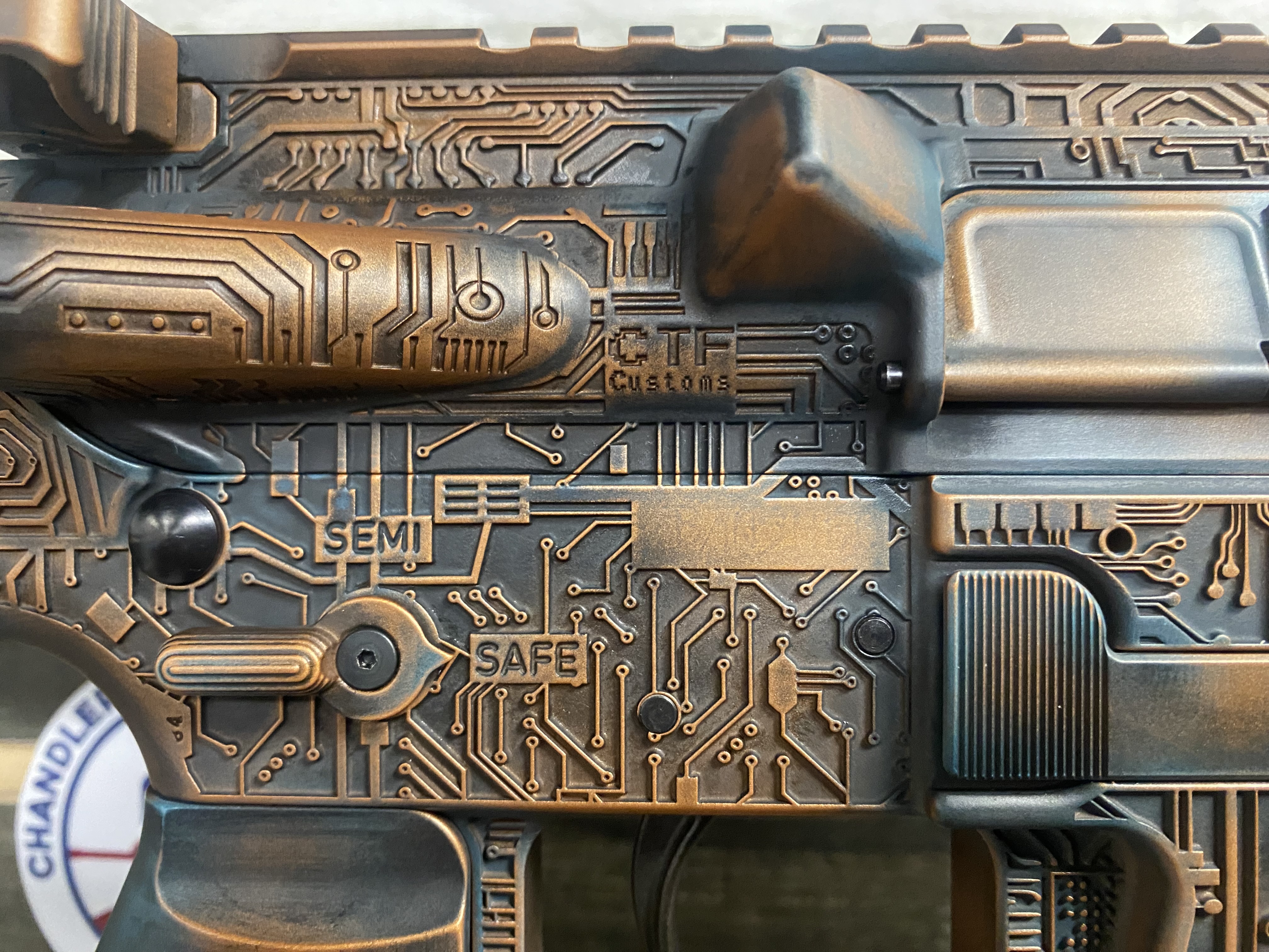 AR Rifle with Graphite Black, Aztec Teal and Copper | Cerakote