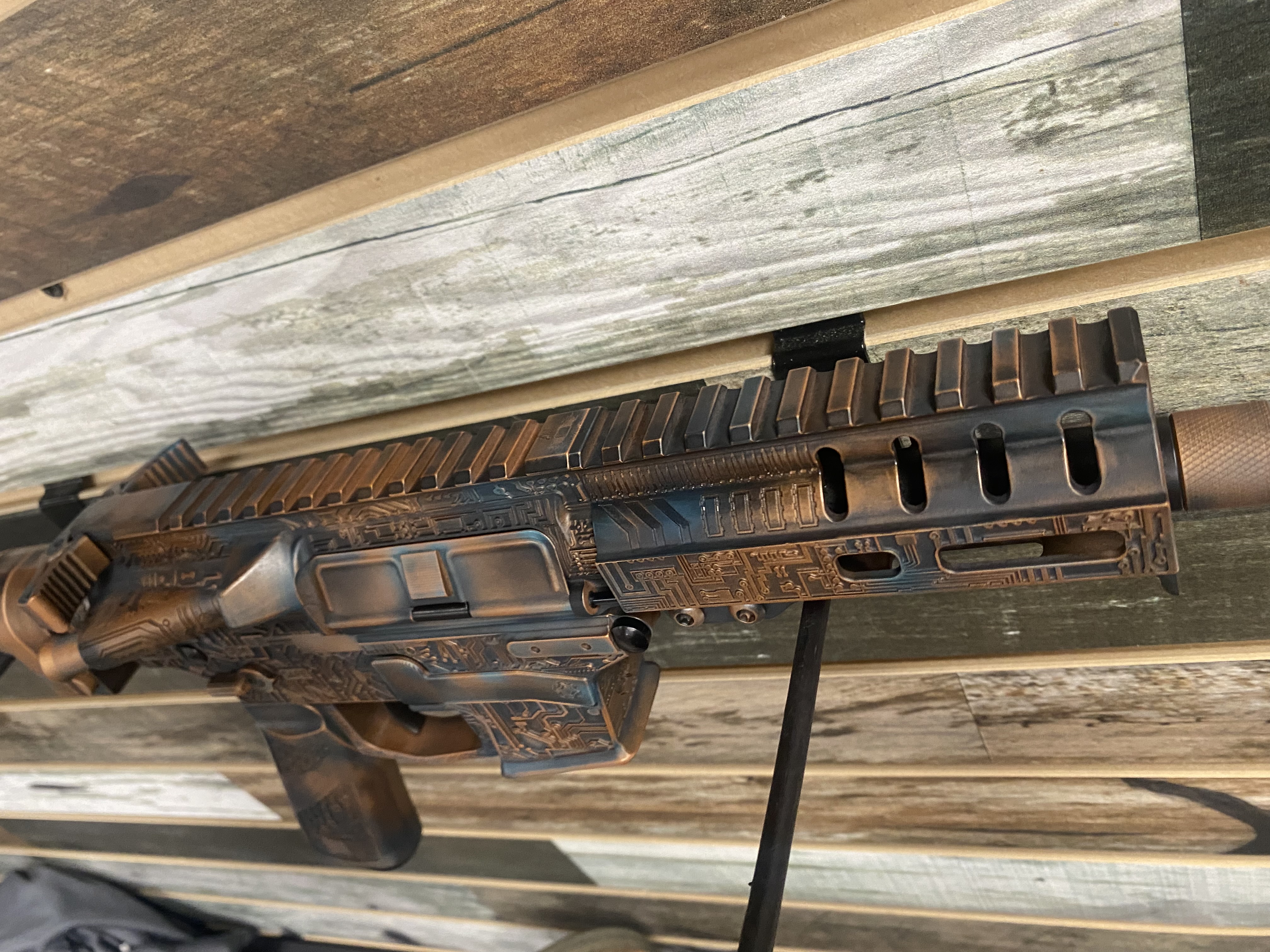 AR Rifle with Graphite Black, Aztec Teal and Copper | Cerakote