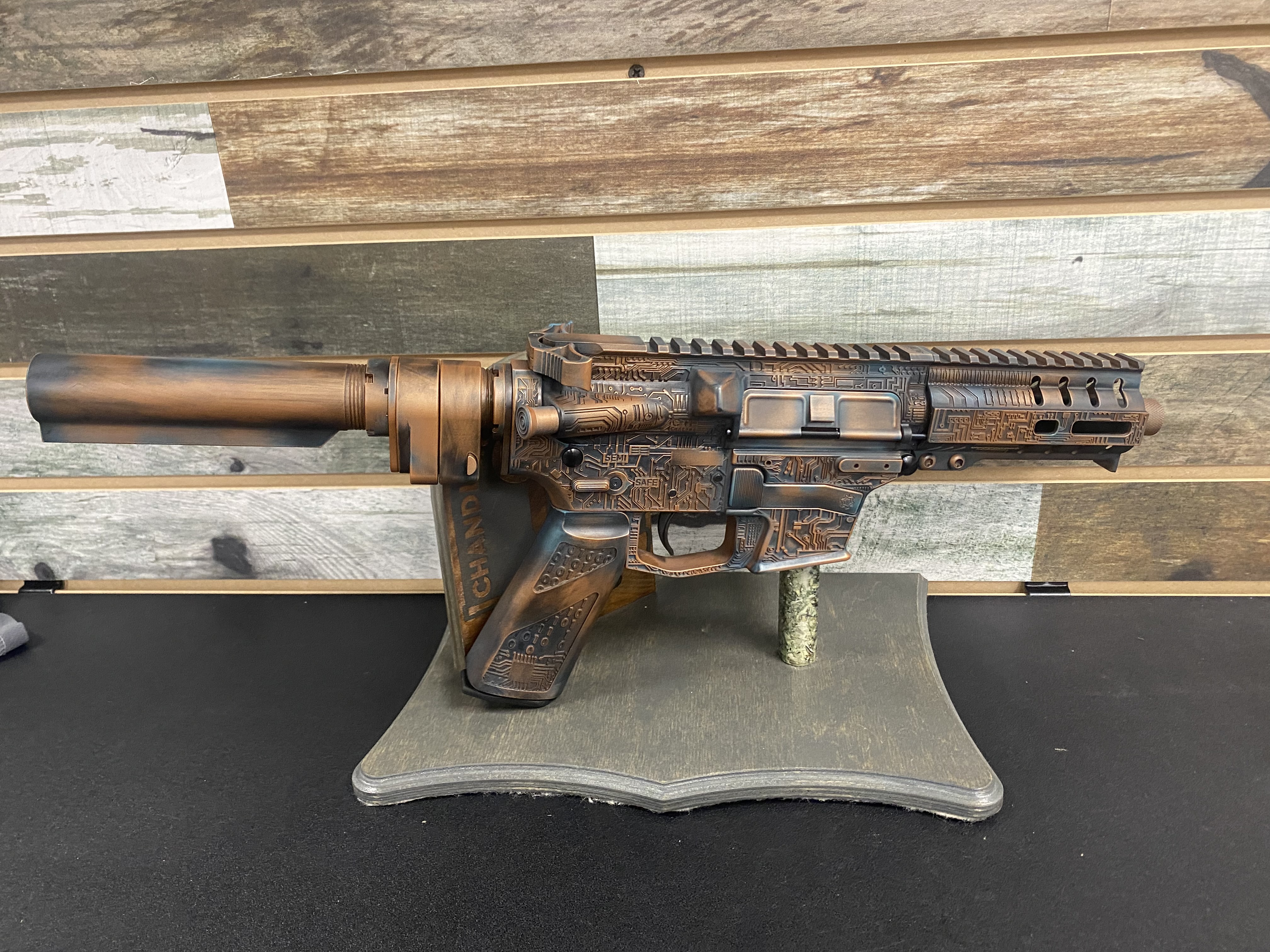 AR Rifle with Graphite Black, Aztec Teal and Copper | Cerakote