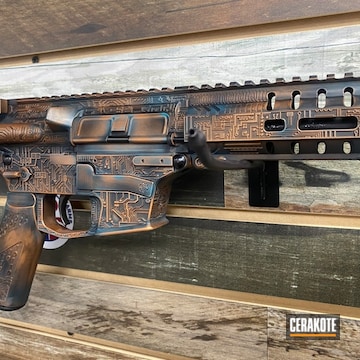 Cerakoted Graphite Black, Aztec Teal And Copper Ar Rifle