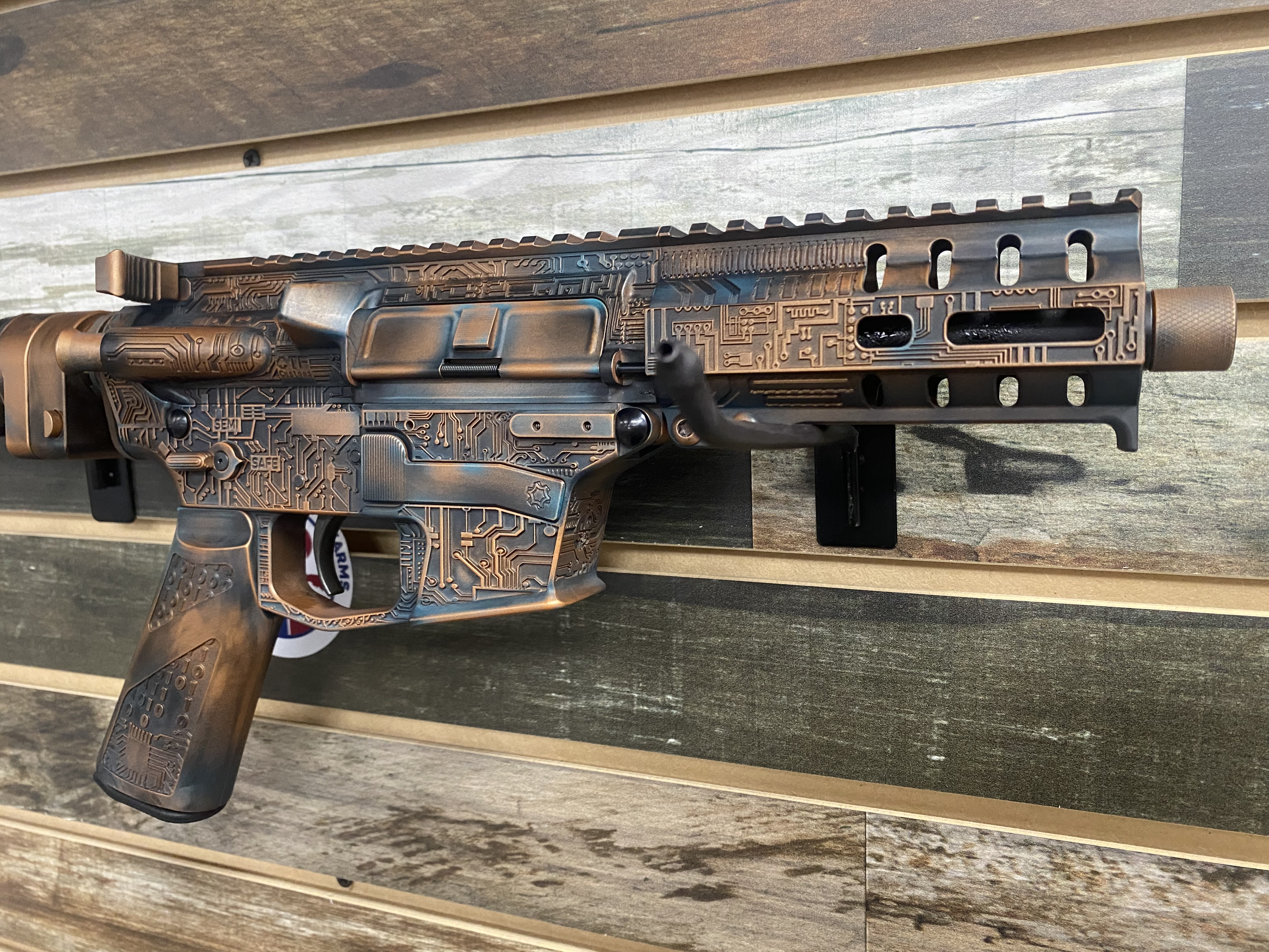 AR Rifle with Graphite Black, Aztec Teal and Copper | Cerakote