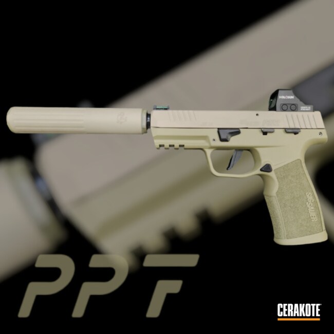 Cerakoted Multicam® Pale Green And Mcmillan® Tan Two Tone Supressed Sig