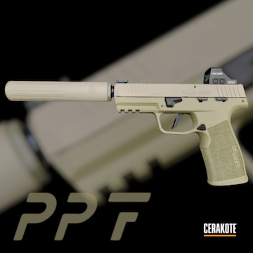 Cerakoted Multicam® Pale Green And Mcmillan® Tan Two Tone Supressed Sig