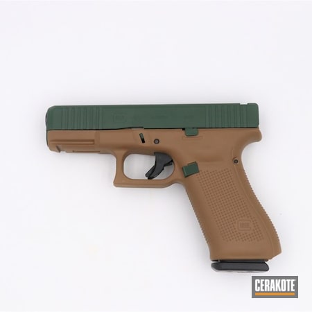 Powder Coating: S.H.O.T,Pistol,JESSE JAMES EASTERN FRONT GREEN  H-400,TROY® COYOTE TAN H-268