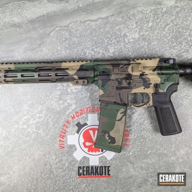 Cerakoted Graphite Black, Chocolate Brown, Coyote Tan And Highland Green Ar Rifle