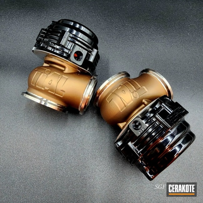 A Header And 2 Wastegates Coated With C-7600 Glacier Black And C-148 Burnt Bronze