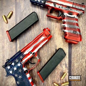 Cerakoted Kel-tec® Navy Blue, Bright White, Usmc Red And Graphite Black American Flag Themed Pistols