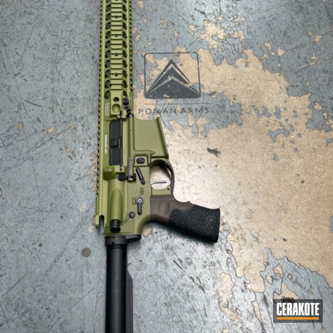 Cerakoted Multicam® Bright Green, Titanium And Gold Rifle