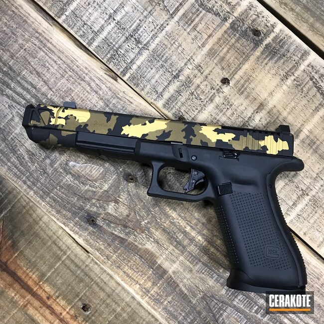 Cerakoted: S.H.O.T,9mm,Glock 34,Burnt Bronze H-148,Armor Black H-190,Gold H-122