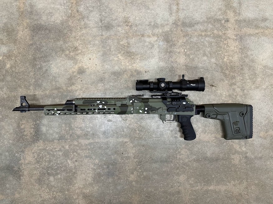 Chipped Coating Rifle AK in green Chocolate Chip Camo | Cerakote