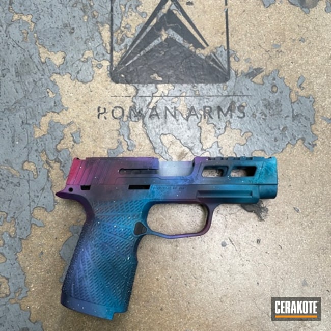 Cerakoted Bright White, Sky Blue, Aztec Teal, Midnight Blue And Bright Purple Sig Sauer P365