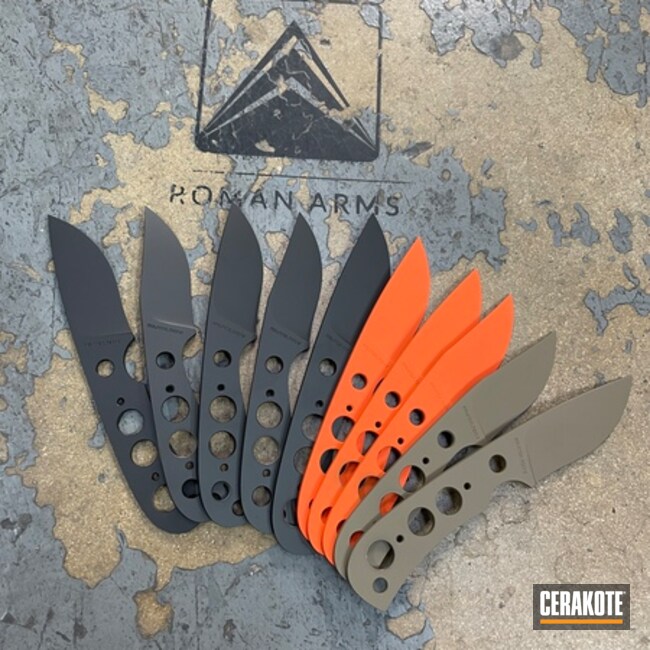Cerakoted Hunter Orange, Graphite Black And Flat Dark Earth Fixed Blade