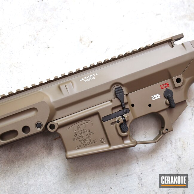 Cerakoted: Bright White H-140,S.H.O.T,Color Fill,FIREHOUSE RED H-216,MAGPUL® FLAT DARK EARTH H-267,Lewis Machine & Tool Company,Tactical Rifle,Laser Engrave,LMT,AR-15