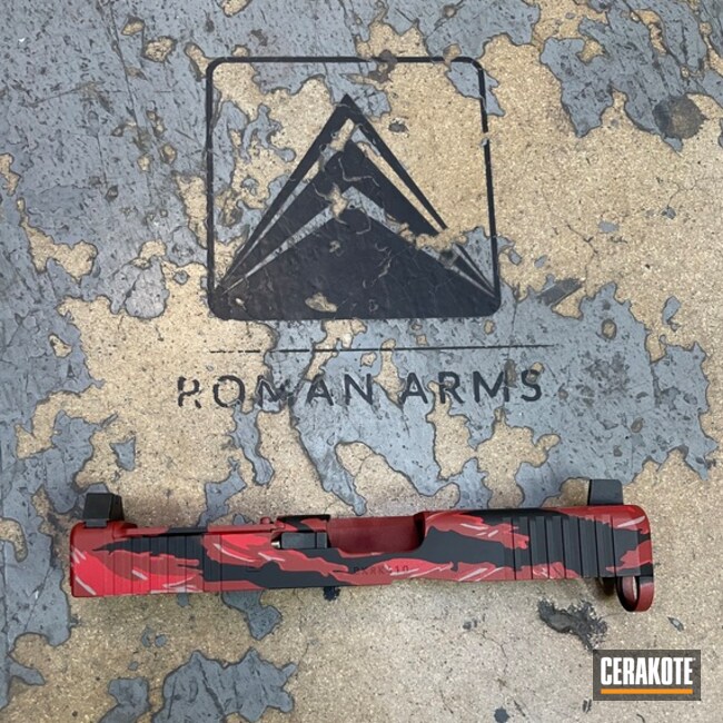 Cerakoted Crimson, Armor Black, Steel Grey And Usmc Red Glock 19 Slide