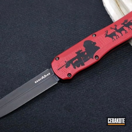 Powder Coating: Graphite Black H-146,OTF Knife,S.H.O.T,Christmas Theme,RUBY RED H-306,Benchmade