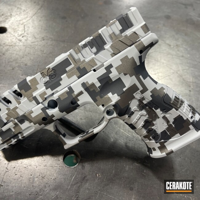 Cerakoted Titanium, Stormtrooper White And Cobalt Digital Camo