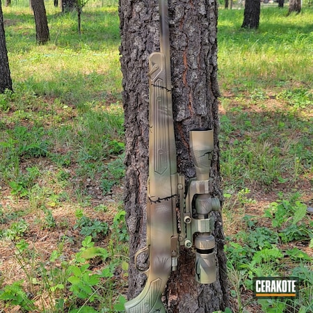 Powder Coating: MULTICAM® DARK GREEN H-341,Chocolate Brown H-258,Hunting Rifle,DESERT SAND H-199,Vortex Scope,Armor Black H-190,Ruger,.30-06,Bolt Action Rifle,Freehand Camo,Coyote Tan H-235,Ruger M77