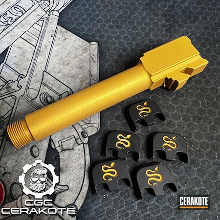 Powder Coating: Custom Cerakote,Pistol Barrel,S.H.O.T,Cerakote,Gold H-122,Certified Applicator,Gun Parts,Custom