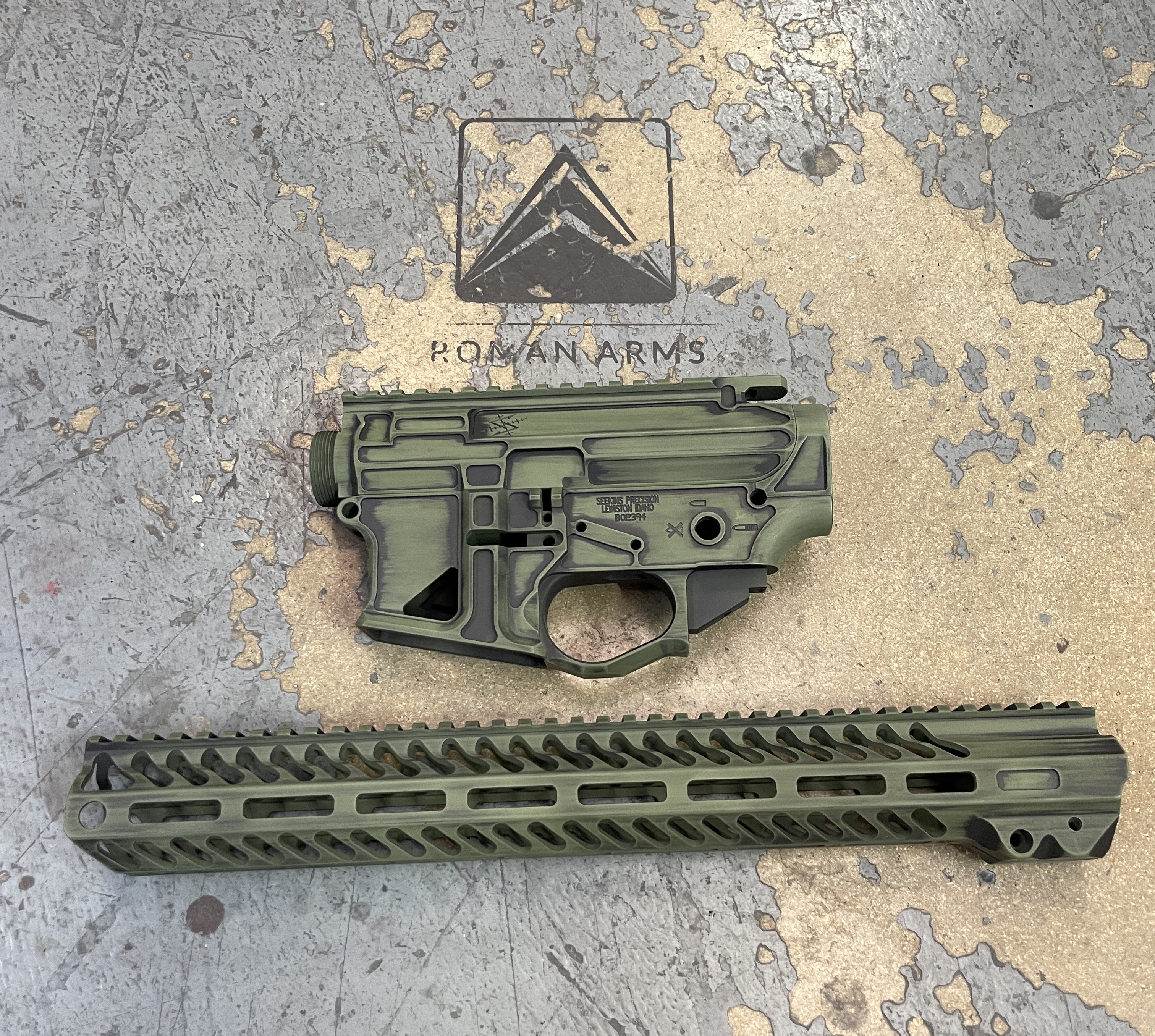 AR Build coated in a Graphite Black and Camo® Dark Green Finish | Cerakote