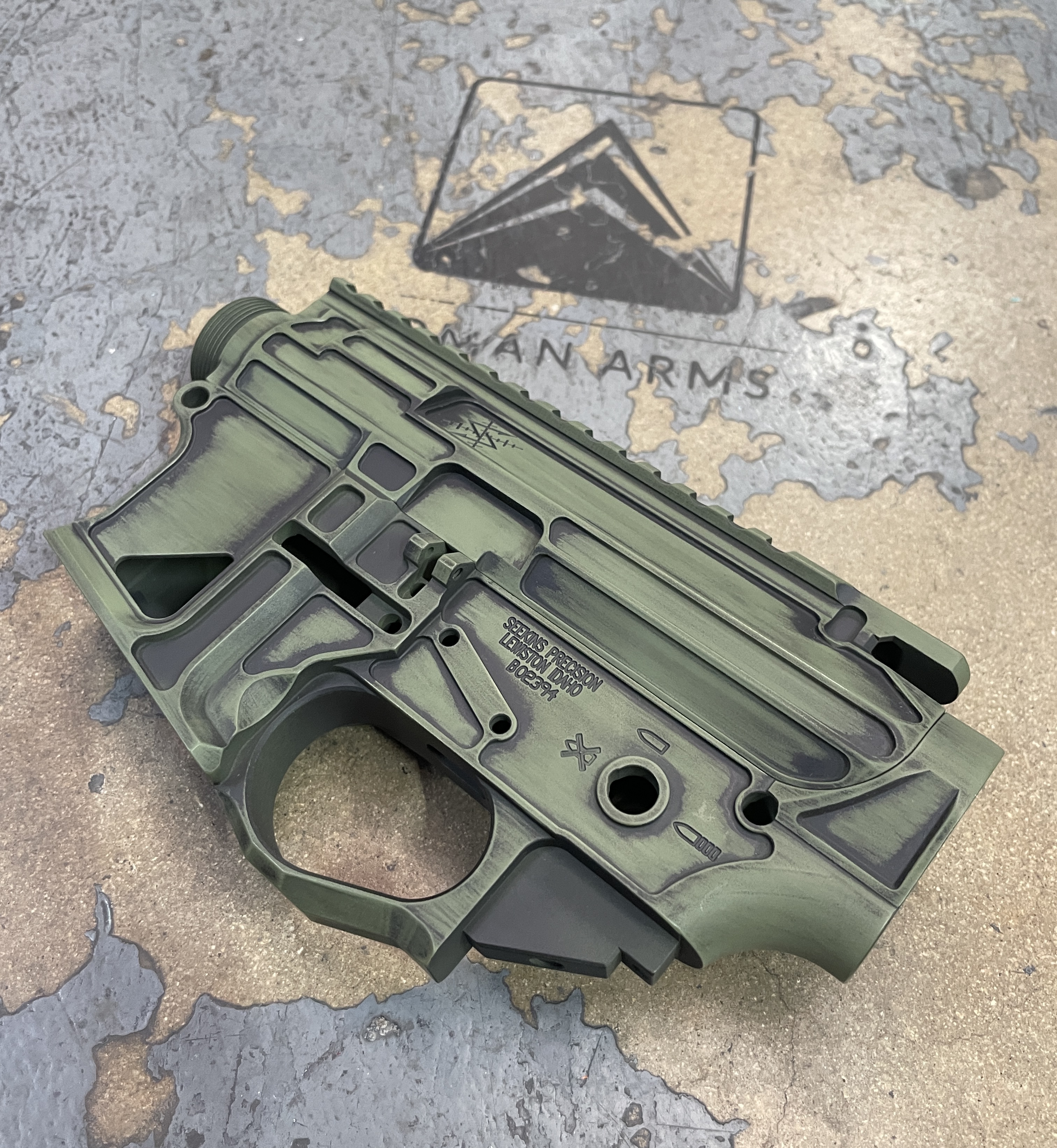 AR Build coated in a Graphite Black and Camo® Dark Green Finish | Cerakote