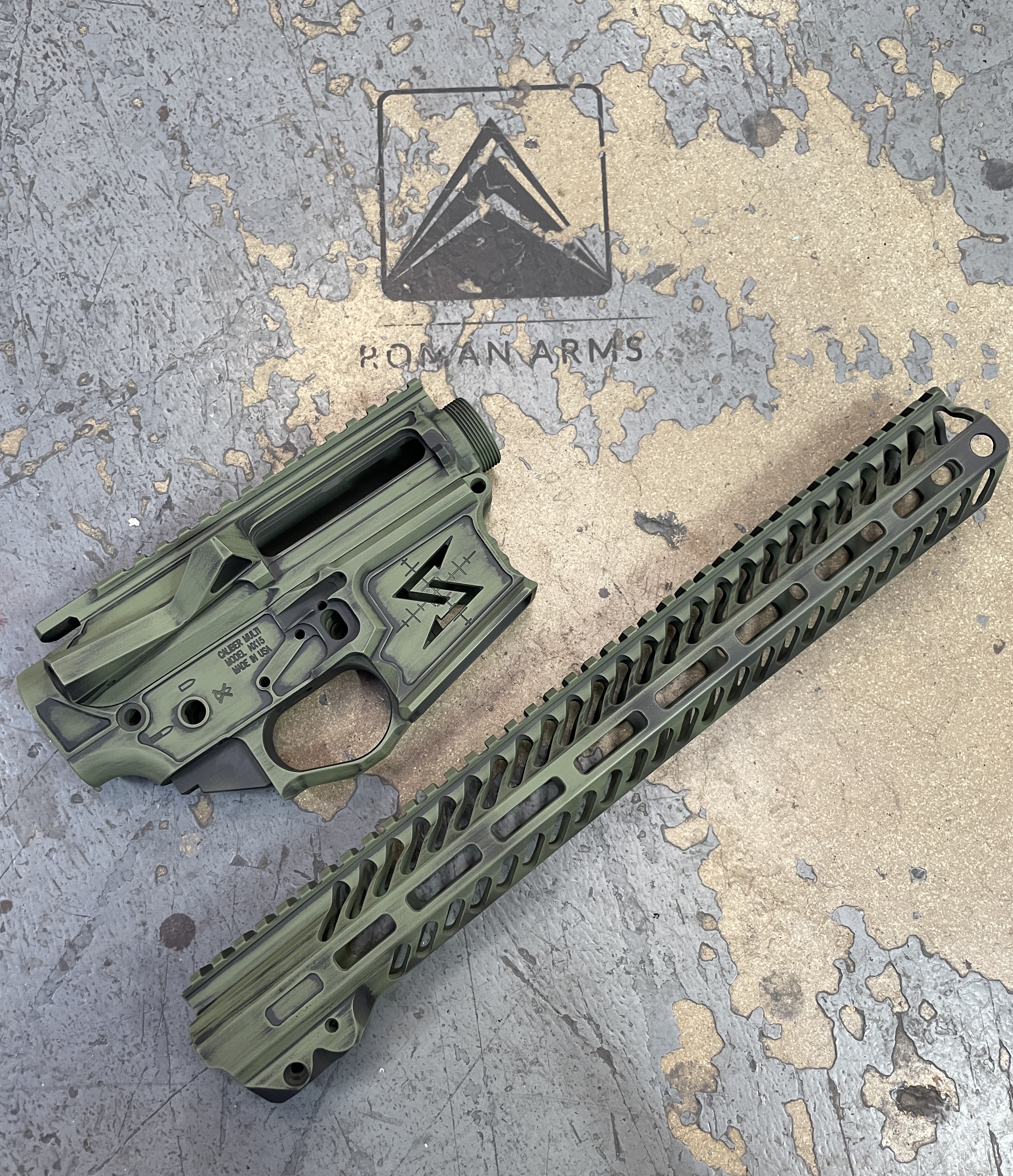 AR Build coated in a Graphite Black and Camo® Dark Green Finish | Cerakote