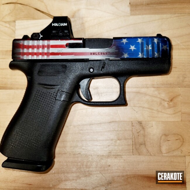Cerakoted Snow White, Usmc Red, Nra Blue And Graphite Black Distressed American Flag