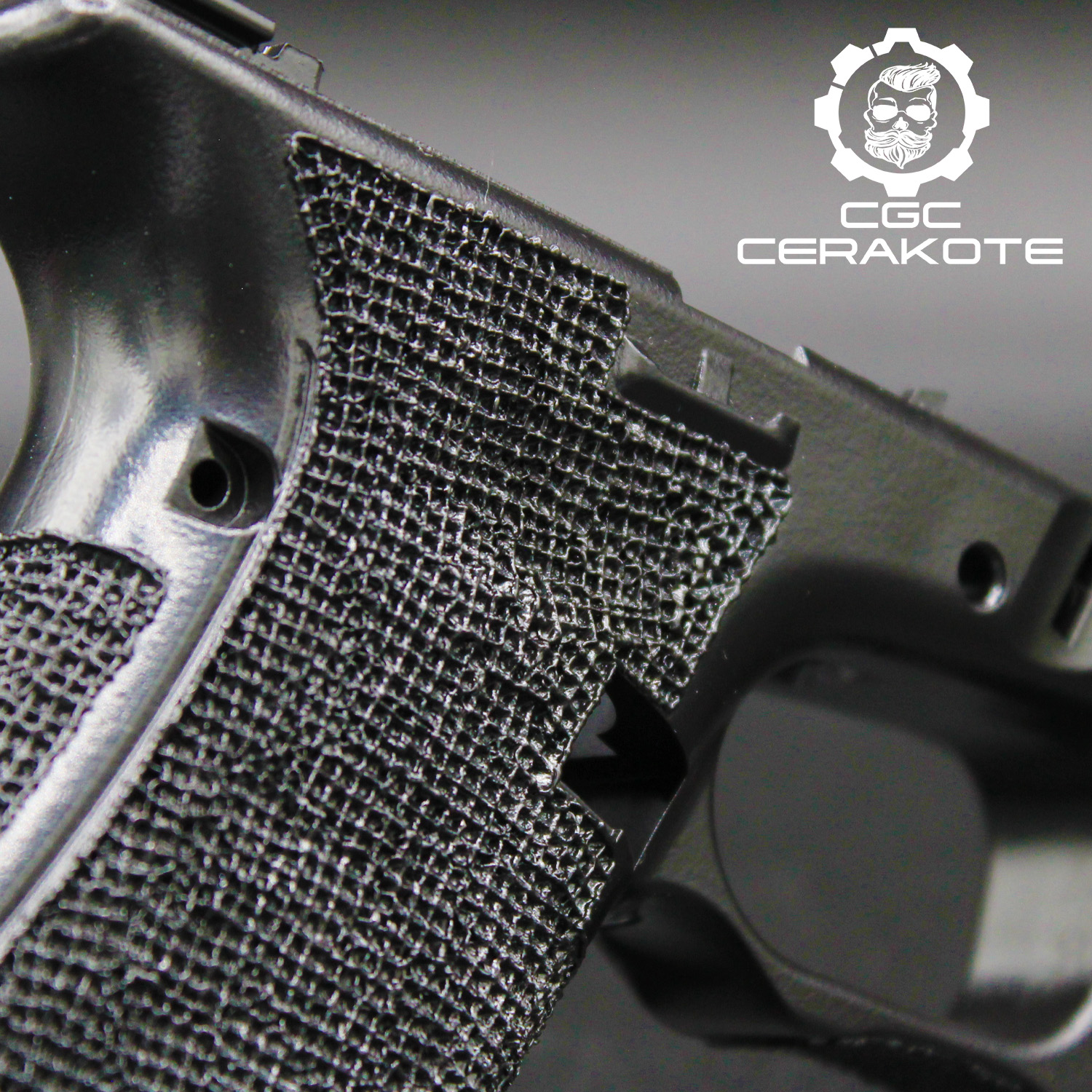 Powder Stippling High Gloss Finish on this Glock Frame with Custom Hand Stippling | Cerakote