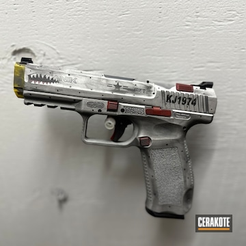 Cerakoted Satin Aluminum, Electric Yellow, Stormtrooper White, Sniper Grey, Graphite Black And Firehouse Red Tp9