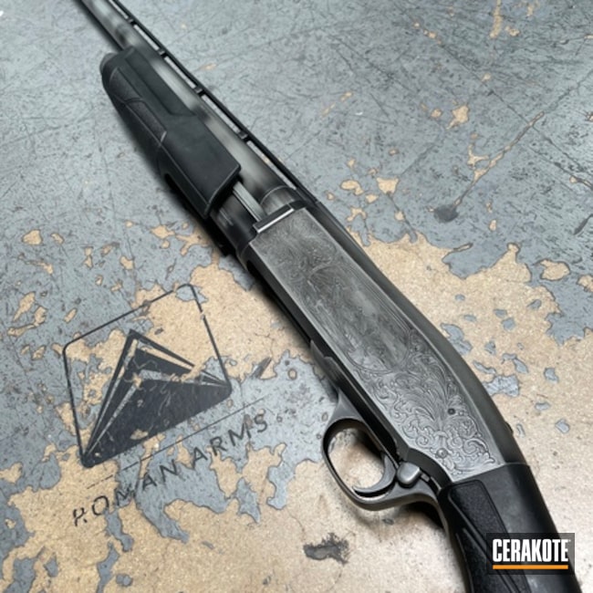 Cerakote Graphite Black And Bull Shark Grey Browning Pump Action Shotgun