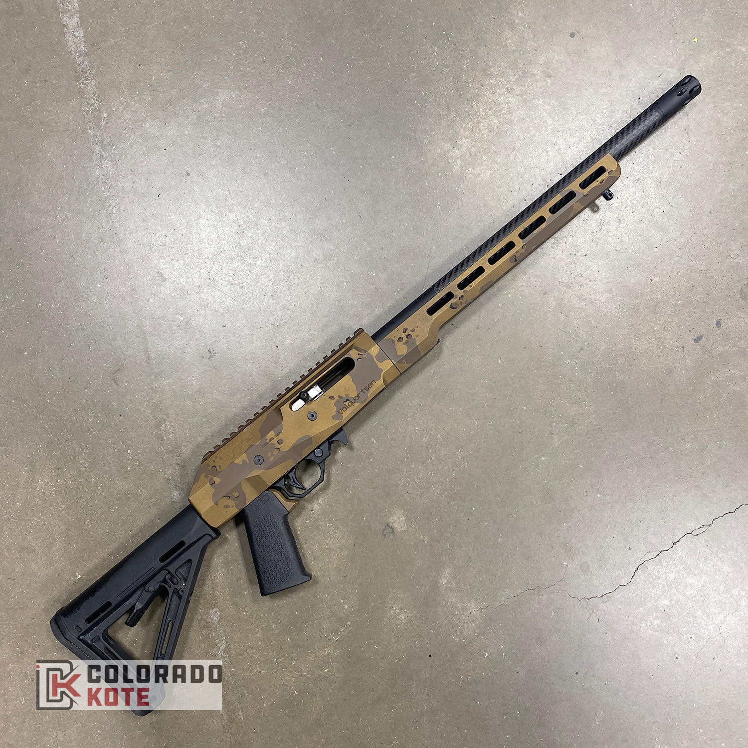 Chipped Coating Rifle Volquartsen in Modified Chocolate Chip Camo using H-148 Burnt Bronze, H ...