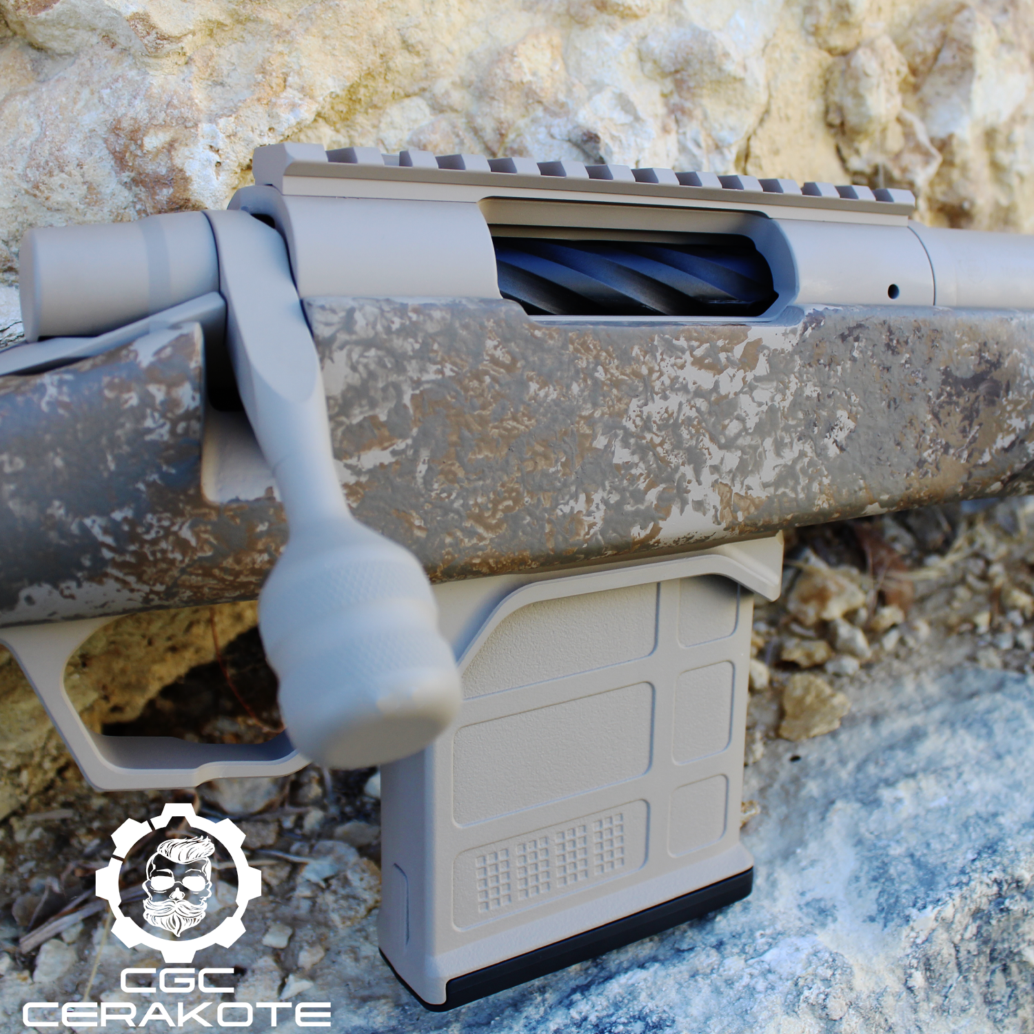 Tactical Rifle coated with Mcmillan® Tan and Chocolate Brown | Cerakote