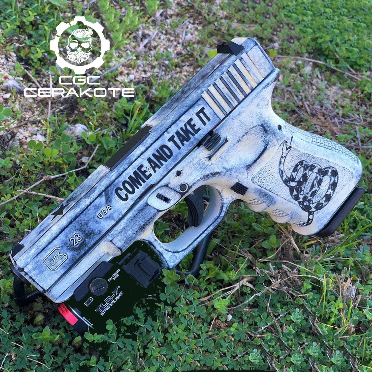 GLOCK 23 - COME AND TAKE IT/ REAGAN THEMED | Cerakote