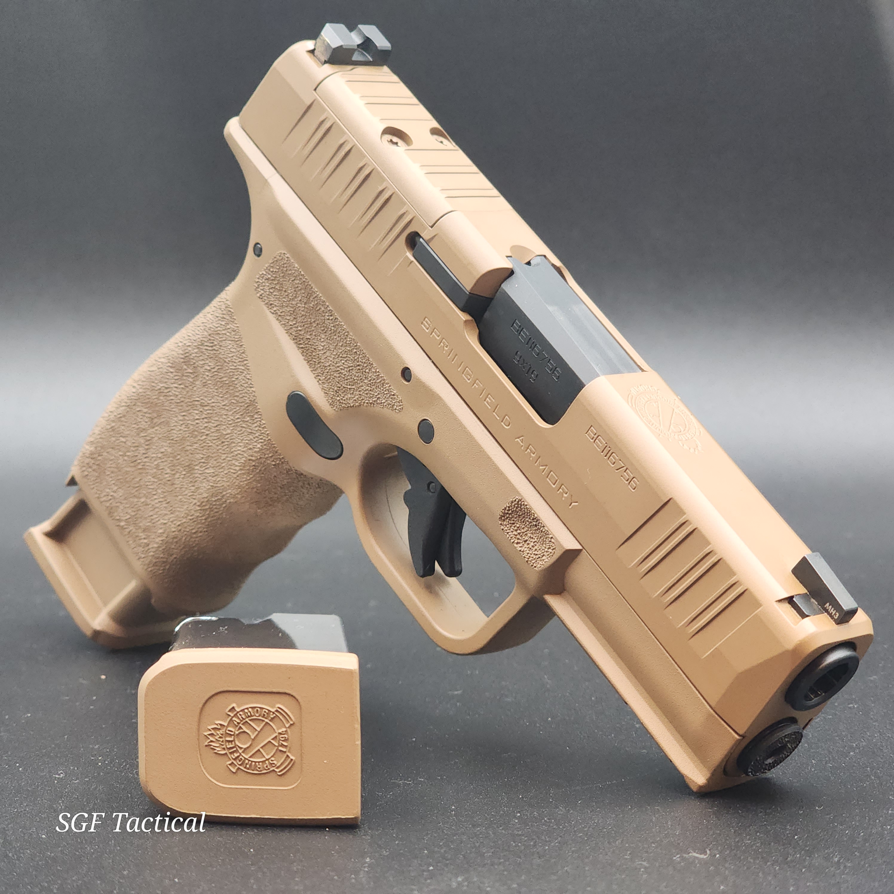 Springfield Armory Hellcat Pro coated in Troy Coyote Tan H-268 | Cerakote