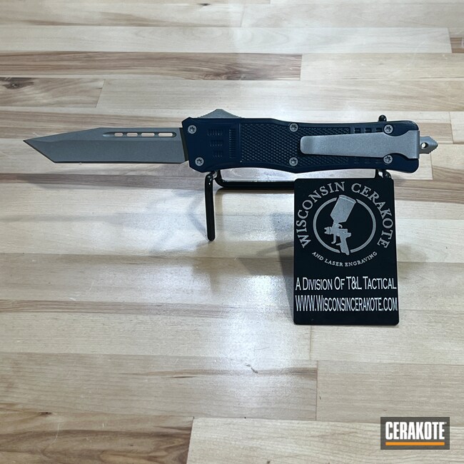 Cerakoted: Satin Mag H-147,Switchblade,OTF Knife,KEL-TEC® NAVY BLUE H-127,Knife