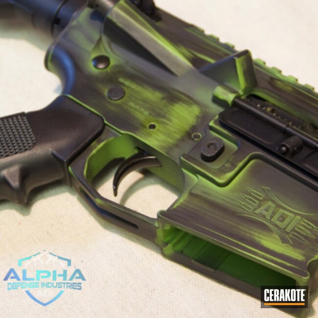 Cerakoted Armor Black And Zombie Green Distressed Ar Rifle 