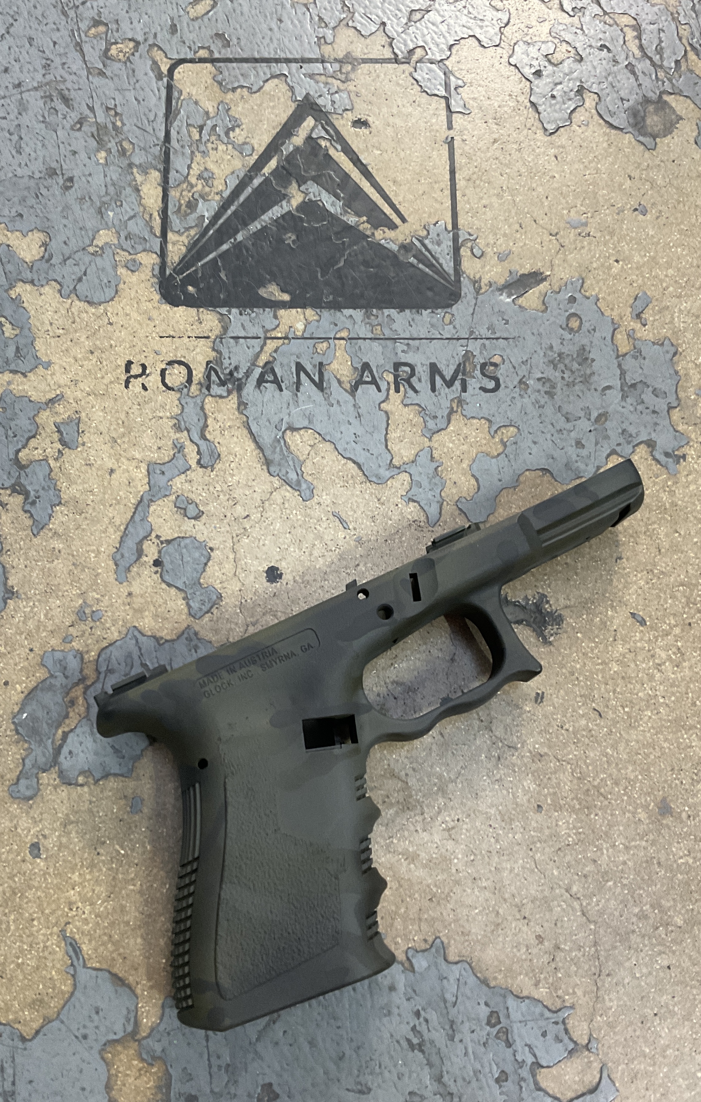 White Gun Frame Pistol Frame coated in Sniper Green, Sig™ Dark Grey and Graphite Black ...