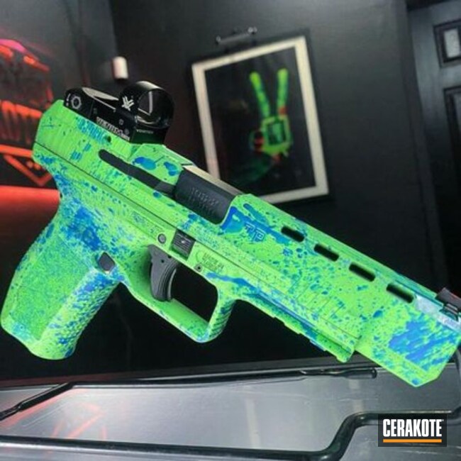 Paint Splatter Theme Pistol Coated With Cerakote In H-168 And H-171