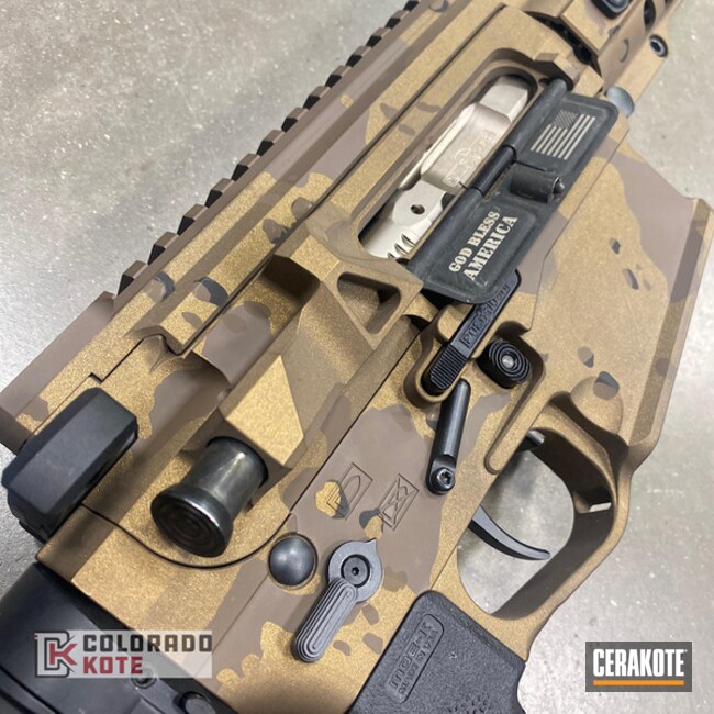 Ar15 In Modified Chocolate Chip Camo Using H-146 Graphite Black, H-148 Burnt Bronze, H-258 Chocolate Brown, And H-294 Midnight Bronze