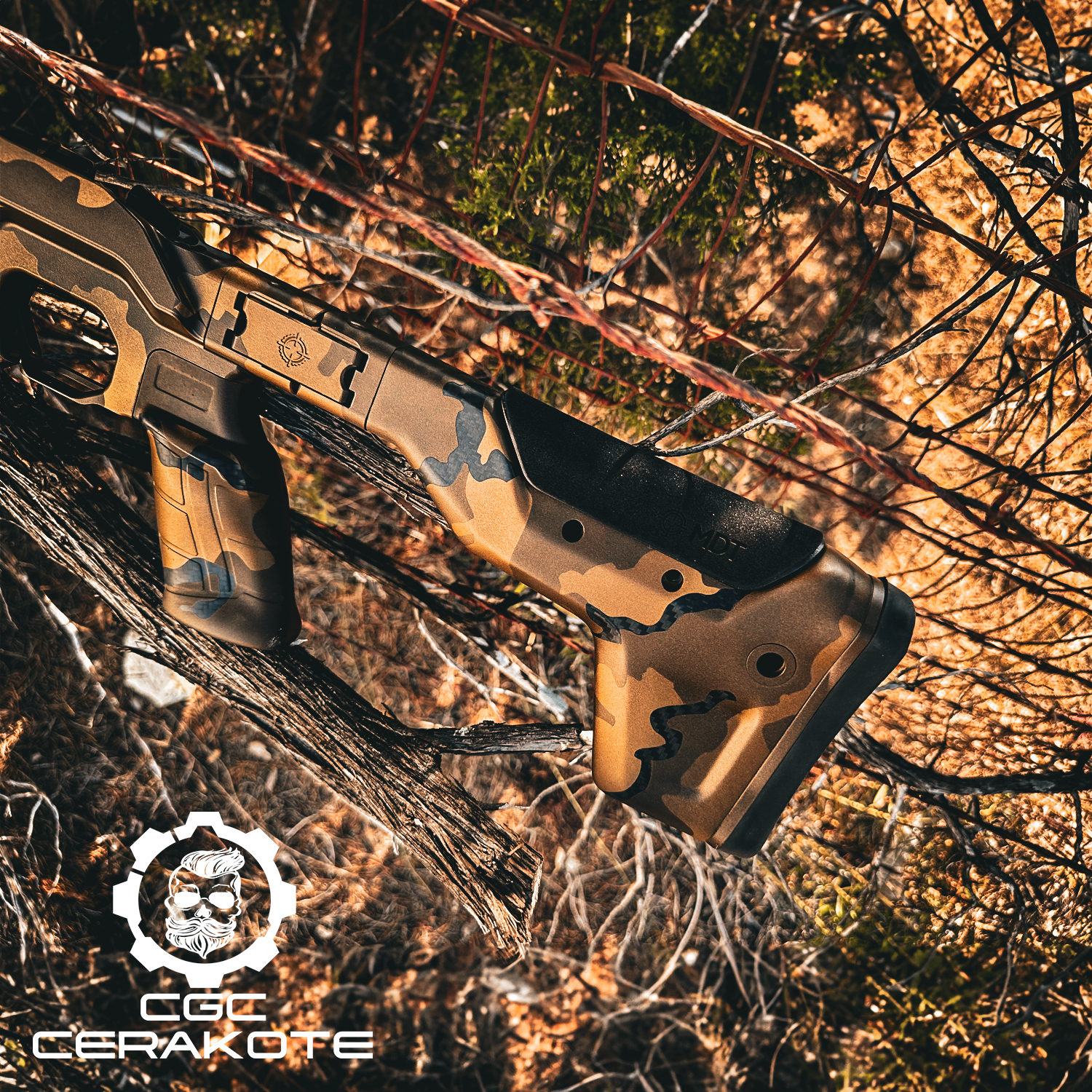 Chipped Coating Rifle Carbon Fiber Bolt Action - Bronze Camo | Cerakote