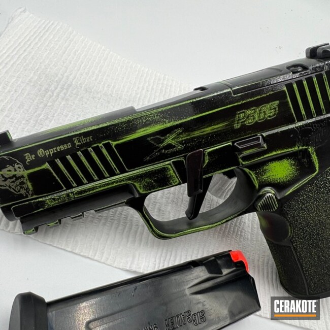 Distressed Sig Sauer P365 Coated With Cerakote In C-192 And H-168