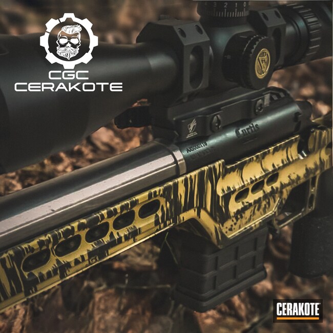 Cerakoted: S.H.O.T,Rifle,Bolt Action Rifle,Bolt Gun,Bolt Action,Cerakote,Ral 8000 H-8000,Certified Applicator,Curtis Custom,Tactical Rifle,Rifle Scope,Rifle Barrel,Curtis Actions,Rifle Stock,Hunting Rifle,Graphite Black H-146,Bolt,Custom Rifle Build,Rifle Chassis