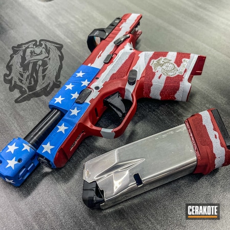 Powder Coating: Hidden White H-242,Laser Engrave,9mm,NRA Blue H-171,S.H.O.T,USA,USMC Red H-167,Springfield Armory,American Flag,Red White And Blue,Hellcat,Distressed American Flag