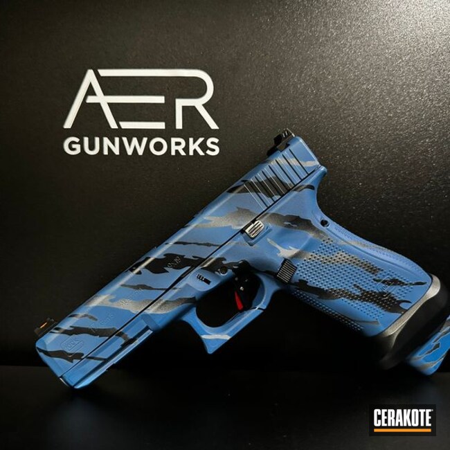Glock 17 Gen 5 Coated With Cerakote In Nra Blue, Battleship Grey And Midnight Blue