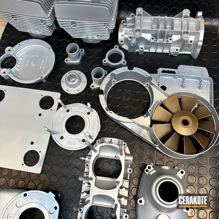 Powder Coating: Engine Parts,Rotax,Airplane Parts,Burnt Bronze C-148,Airplane,Automotive,CERAKOTE GLACIER SILVER C-7700