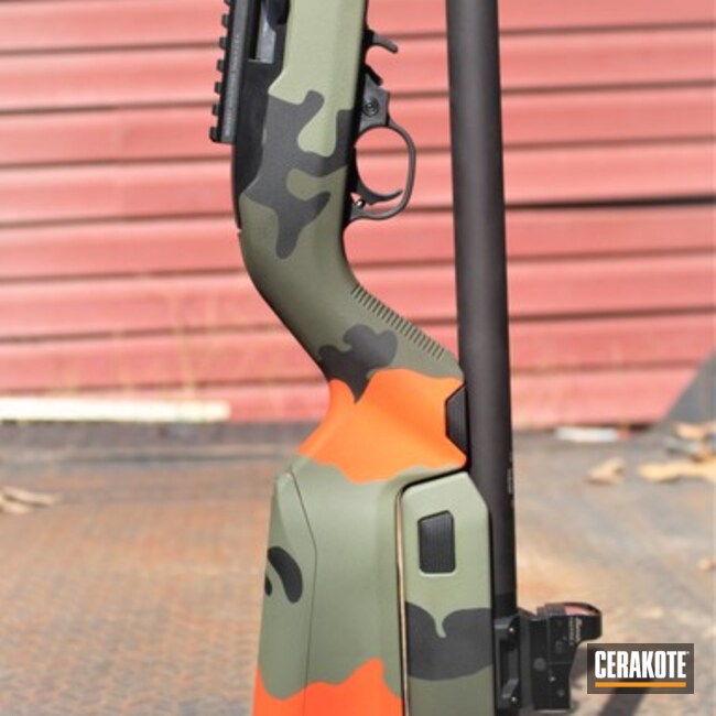 Ruger Rifle Coated With Cerakote In Hunter Orange, Forest Green, Graphite Black And O.d. Green