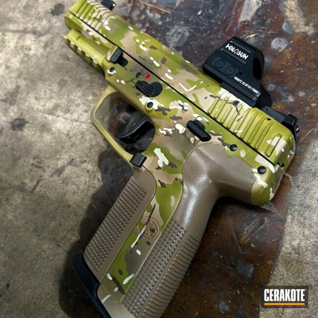 Fn Five-seven Coated With Cerakote In Patriot Brown, Mcmillan® Tan, Chocolate Brown, Multicam® Bright Green, Benelli® Sand And Multicam® Light Green