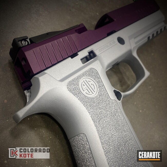 Sig P320 In H-255 Crushed Silver And Super Purple.