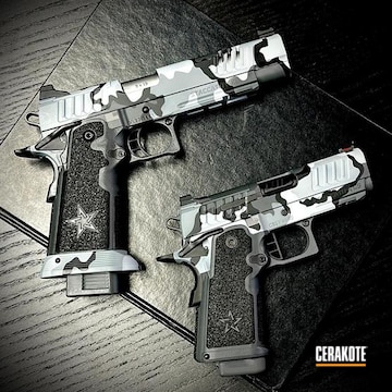 Staccato Pistols Custom Camo Coated With Cerakote In Armor Black, Springfield® Grey, Stormtrooper White And Battleship Grey